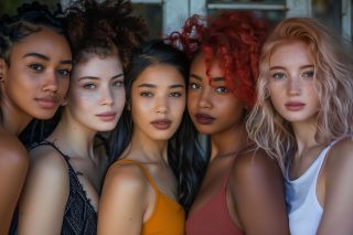 Five beautiful women from different ethnic backgrounds posing